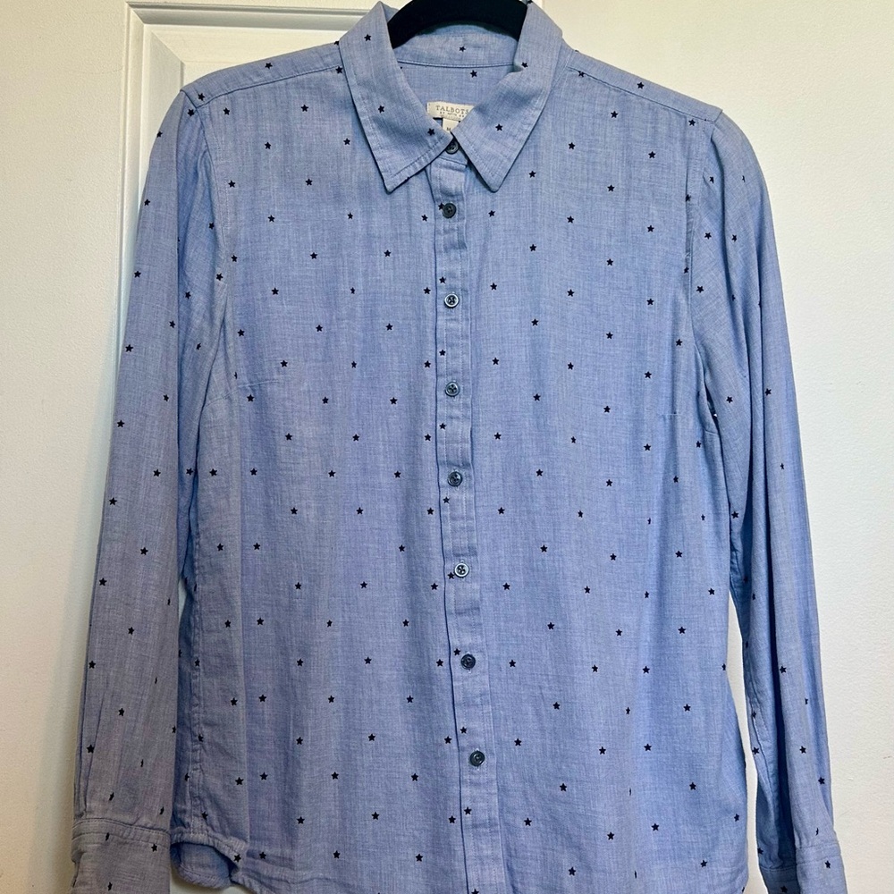Talbots Light Blue Button Down Shirt with Star Pattern